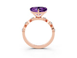 Rose gold Heart Cut Amethyst Solitaire Twisted Band with Round  Accents and Prong Setting_15