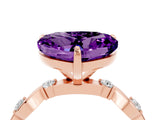 Rose gold Heart Cut Amethyst Solitaire Twisted Band with Round  Accents and Prong Setting_16