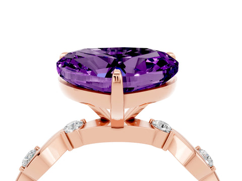 Rose gold Heart Cut Amethyst Solitaire Twisted Band with Round  Accents and Prong Setting_16