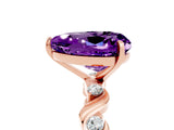 Rose gold Heart Cut Amethyst Solitaire Twisted Band with Round  Accents and Prong Setting_17