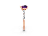Rose gold Heart Cut Amethyst Solitaire with Side Baguettes and Channel Set Band_2