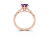 Rose gold Heart Cut Amethyst Solitaire with Side Baguettes and Channel Set Band_3