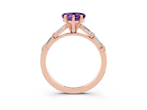 Rose gold Heart Cut Amethyst Solitaire with Side Baguettes and Channel Set Band_3