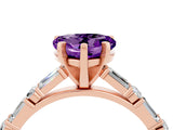 Rose gold Heart Cut Amethyst Solitaire with Side Baguettes and Channel Set Band_4
