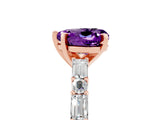 Rose gold Heart Cut Amethyst Solitaire with Side Baguettes and Channel Set Band_5