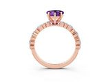 Rose gold Heart Cut Amethyst Solitaire with Side Stones, Pave Band, Four-Prong Setting_39