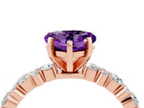 Rose gold Heart Cut Amethyst Solitaire with Side Stones, Pave Band, Four-Prong Setting_40