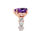 Rose gold Heart Cut Amethyst Solitaire with Side Stones, Pave Band, Four-Prong Setting_41