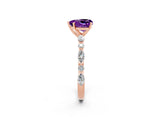 Rose gold Heart Cut Amethyst Solitaire with Side Stones on a Pavé Band and Four-Prong Setting_2