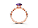 Rose gold Heart Cut Amethyst Solitaire with Side Stones on a Pavé Band and Four-Prong Setting_3
