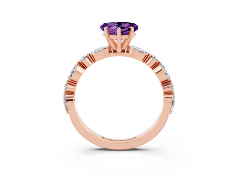 Rose gold Heart Cut Amethyst Solitaire with Side Stones on a Pavé Band and Four-Prong Setting_3