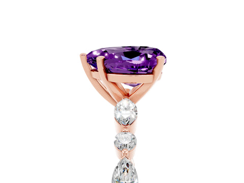 Rose gold Heart Cut Amethyst Solitaire with Side Stones on a Pavé Band and Four-Prong Setting_5