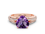 Rose gold Heart Cut Amethyst Split Shank Engagement Ring with Pavé Band