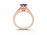 Rose gold Heart Cut Amethyst Split Shank Engagement Ring with Pavé Band_3