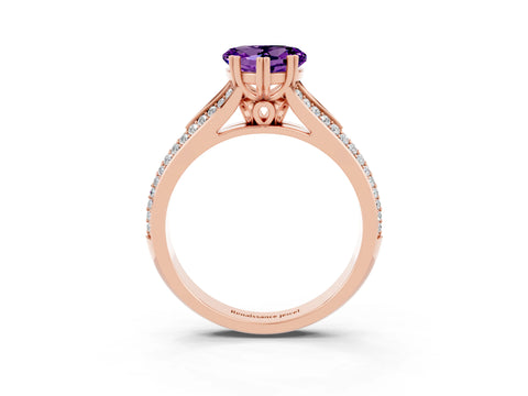 Rose gold Heart Cut Amethyst Split Shank Engagement Ring with Pavé Band_3