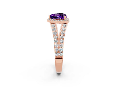 Rose gold Heart Cut Amethyst Split Shank Halo Ring with Four-Prong Setting_14