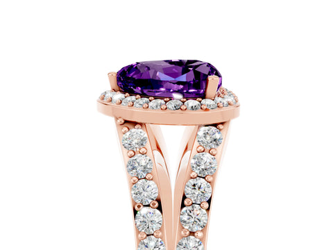 Rose gold Heart Cut Amethyst Split Shank Halo Ring with Four-Prong Setting_17