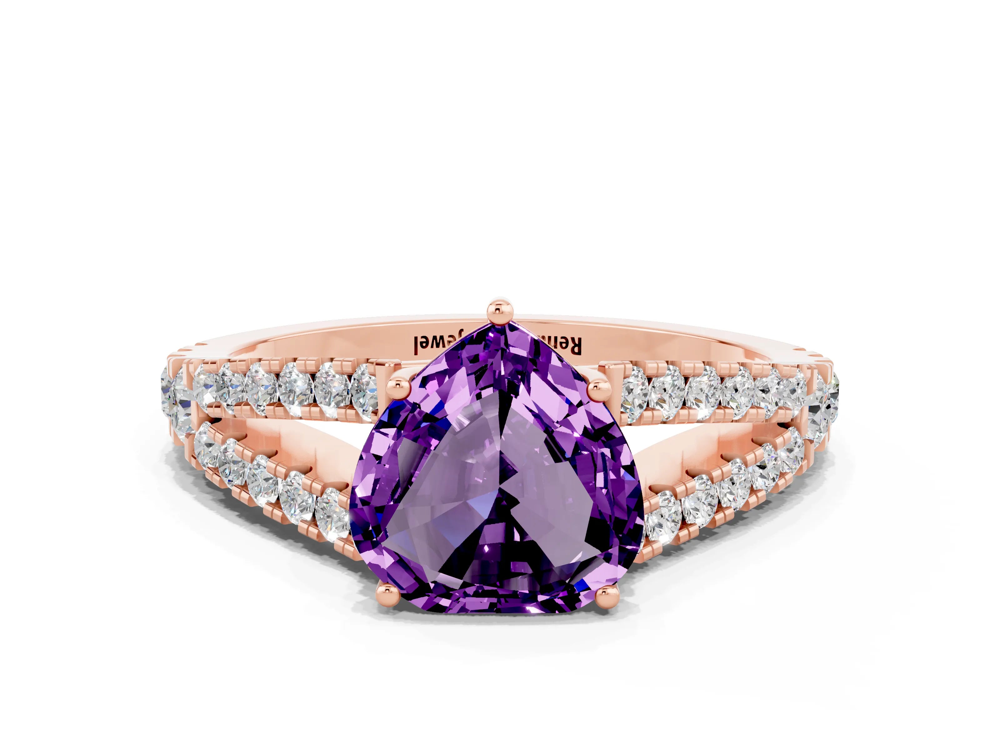 Rose gold Heart Cut Amethyst Split Shank Pavé Engagement Ring with Four-Prong Setting_12