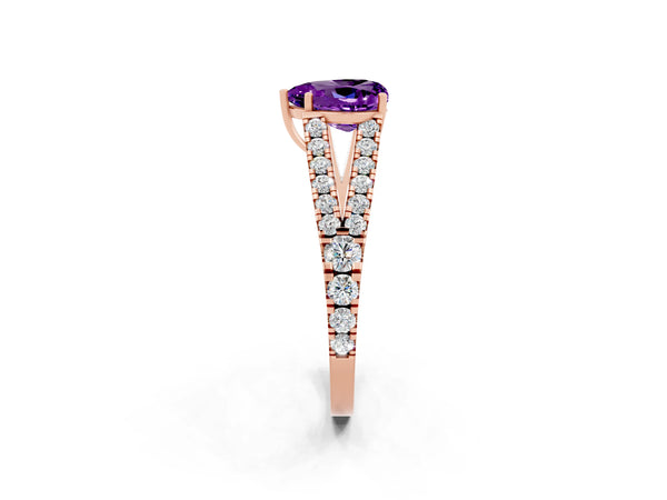 Rose gold Heart Cut Amethyst Split Shank Pavé Engagement Ring with Four-Prong Setting