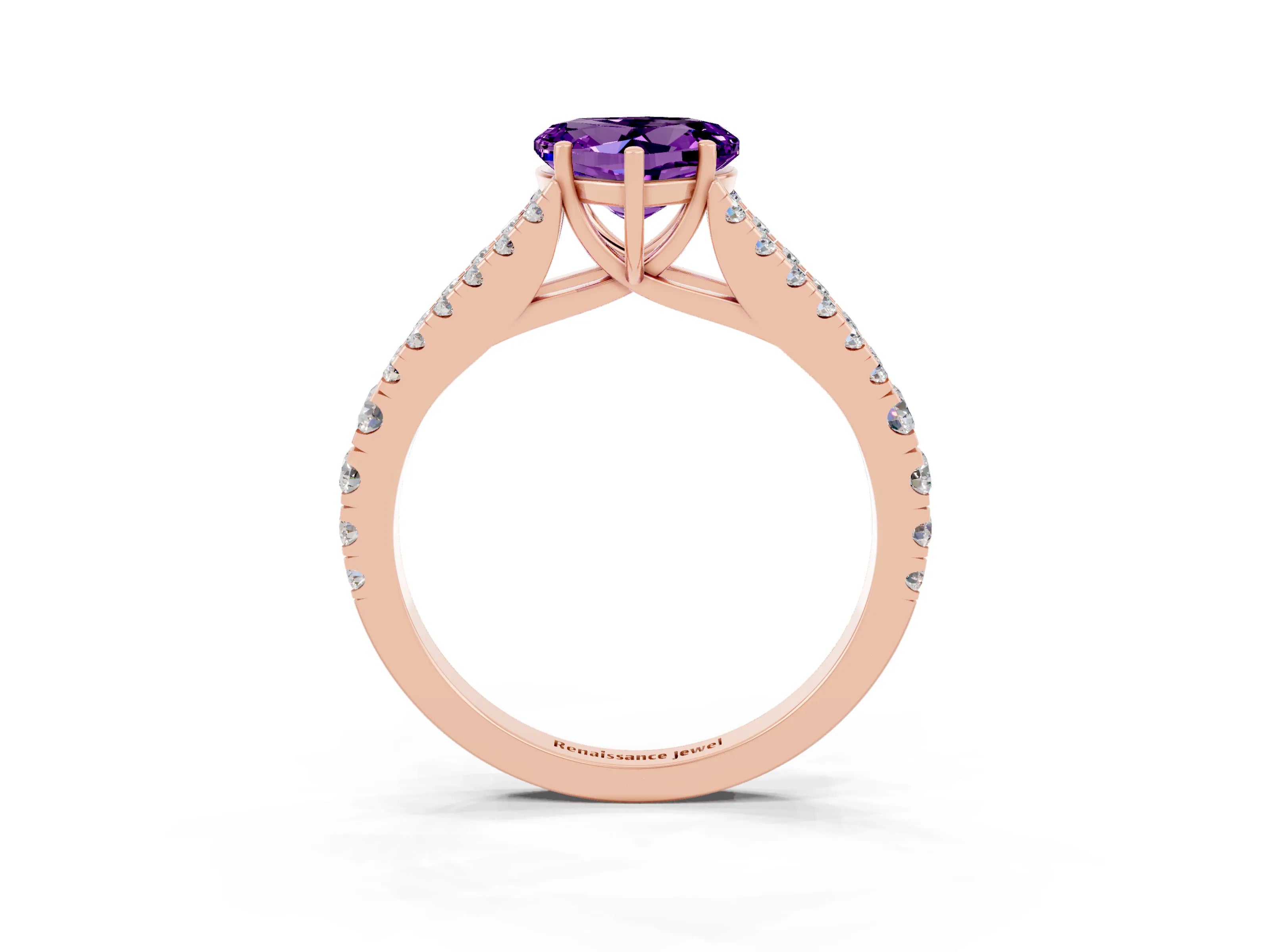 Rose gold Heart Cut Amethyst Split Shank Pavé Engagement Ring with Four-Prong Setting_15