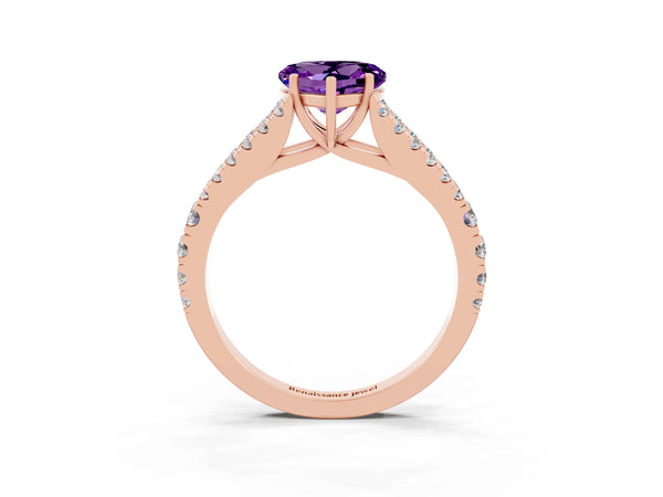 Rose gold Heart Cut Amethyst Split Shank Pavé Engagement Ring with Four-Prong Setting