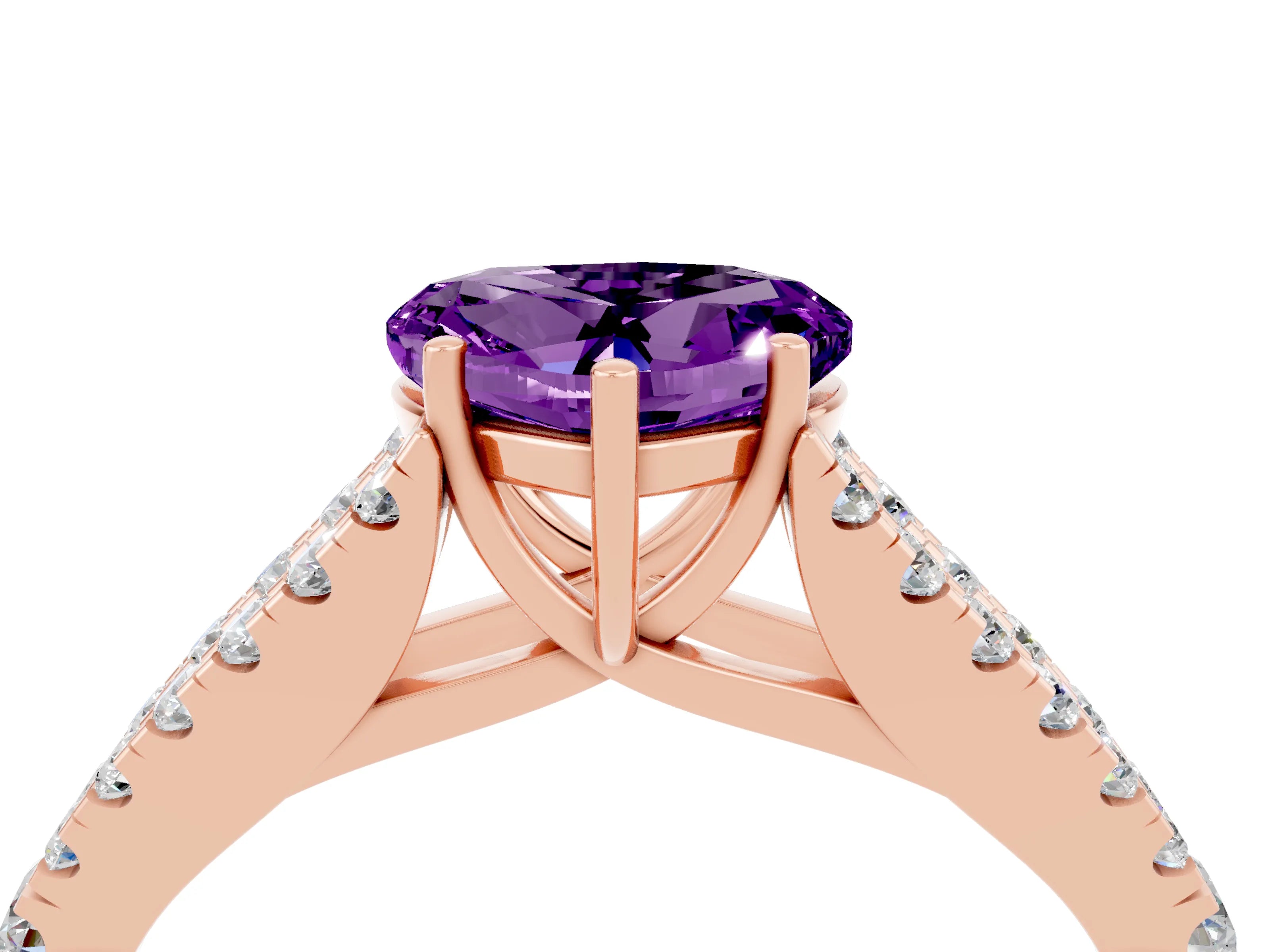 Rose gold Heart Cut Amethyst Split Shank Pavé Engagement Ring with Four-Prong Setting_16