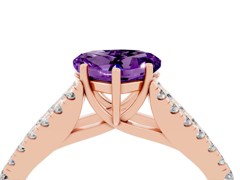 Rose gold Heart Cut Amethyst Split Shank Pavé Engagement Ring with Four-Prong Setting_16