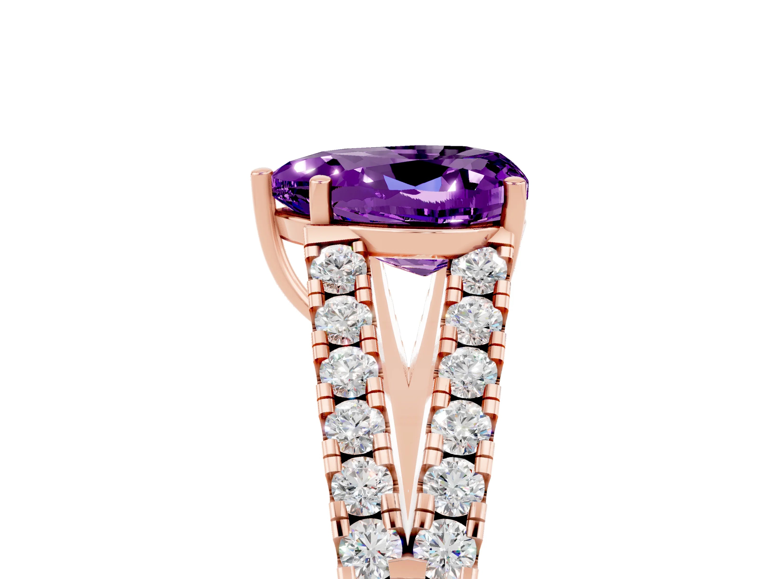Rose gold Heart Cut Amethyst Split Shank Pavé Engagement Ring with Four-Prong Setting_17