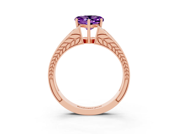 Rose gold Heart Cut Amethyst Split Shank Ring with Pavé Band and Four-Prong Setting