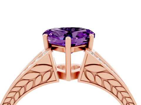 Rose gold Heart Cut Amethyst Split Shank Ring with Pavé Band and Four-Prong Setting_4