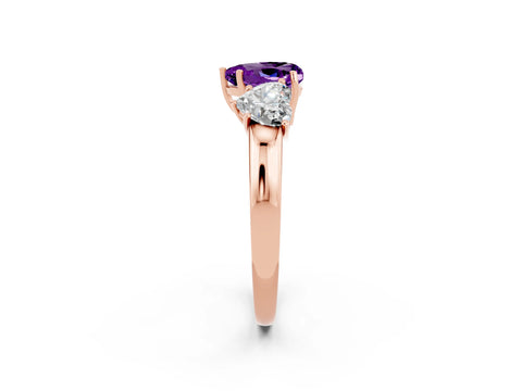 Rose gold Heart Cut Amethyst Three-Stone Ring with Four-Prong Setting and Classic Band_2