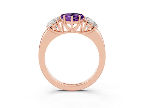 Rose gold Heart Cut Amethyst Three-Stone Ring with Four-Prong Setting and Classic Band_3