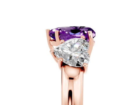 Rose gold Heart Cut Amethyst Three-Stone Ring with Four-Prong Setting and Classic Band_5
