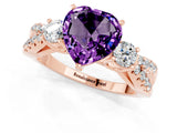Rose gold Heart Cut Amethyst Three-Stone Ring with Pavé Split Shank and Four-Prong Setting_1