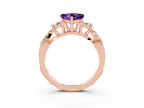Rose gold Heart Cut Amethyst Three-Stone Ring with Pavé Split Shank and Four-Prong Setting_3