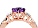 Rose gold Heart Cut Amethyst Three-Stone Ring with Pavé Split Shank and Four-Prong Setting_4