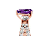 Rose gold Heart Cut Amethyst Three-Stone Ring with Pavé Split Shank and Four-Prong Setting_5