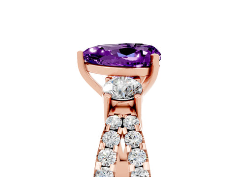Rose gold Heart Cut Amethyst Three-Stone Ring with Pavé Split Shank and Four-Prong Setting_5