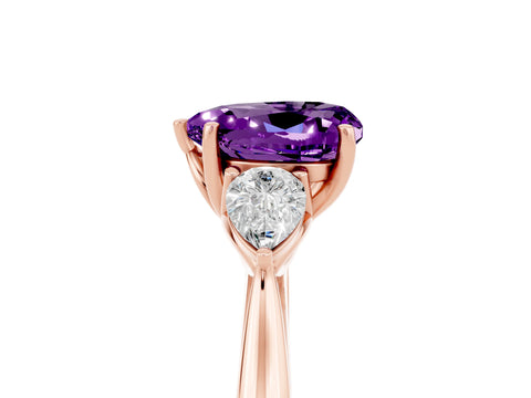 Rose gold Heart Cut Amethyst Three-Stone Ring with Pear Side Stones and Four-Prong Setting_17