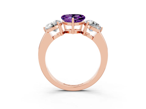 Rose gold Heart Cut Amethyst Three-Stone Ring with Prong Setting and Classic Band_3