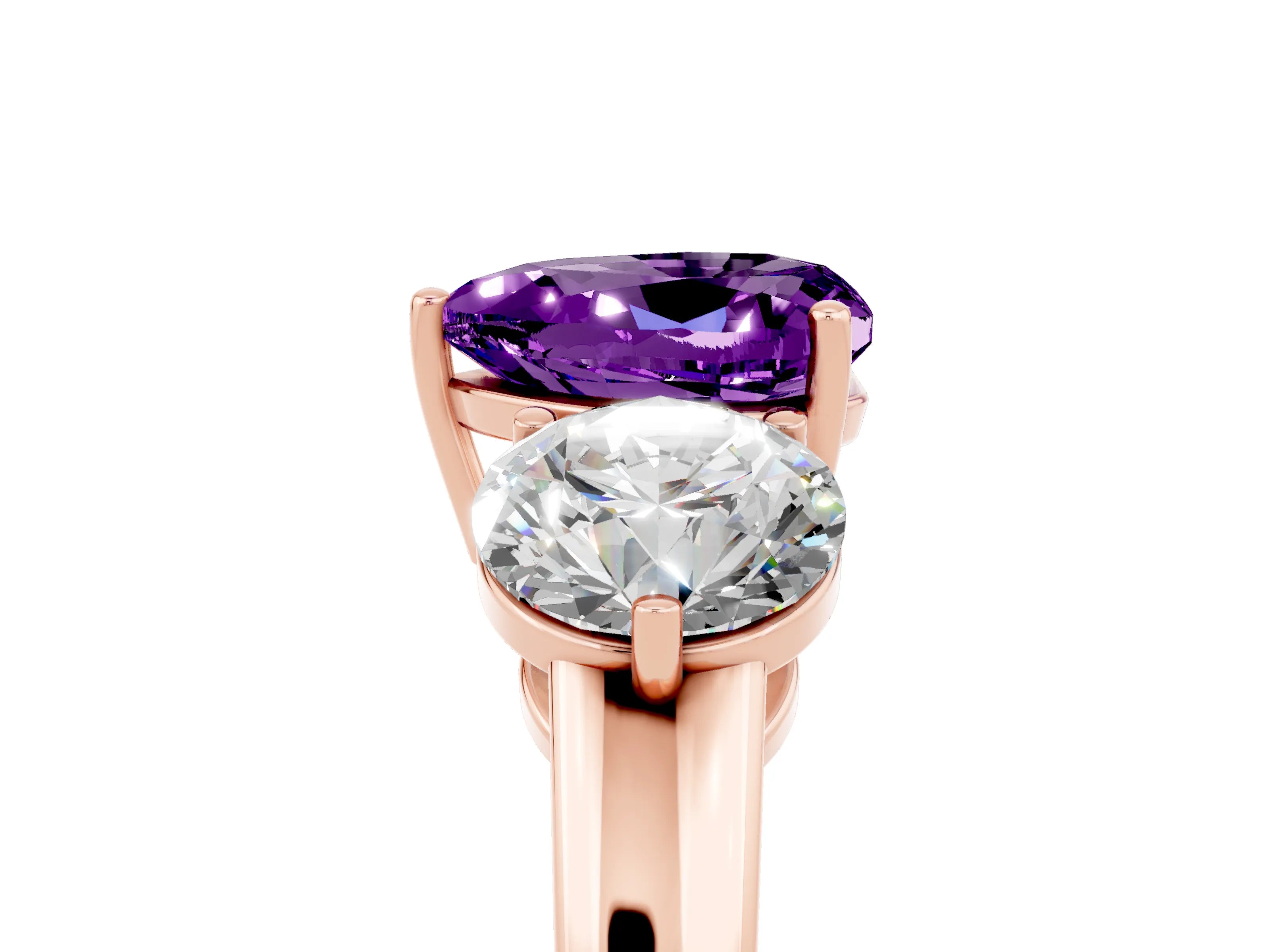 Rose gold Heart Cut Amethyst Three-Stone Ring with Prong Setting and Classic Band_5