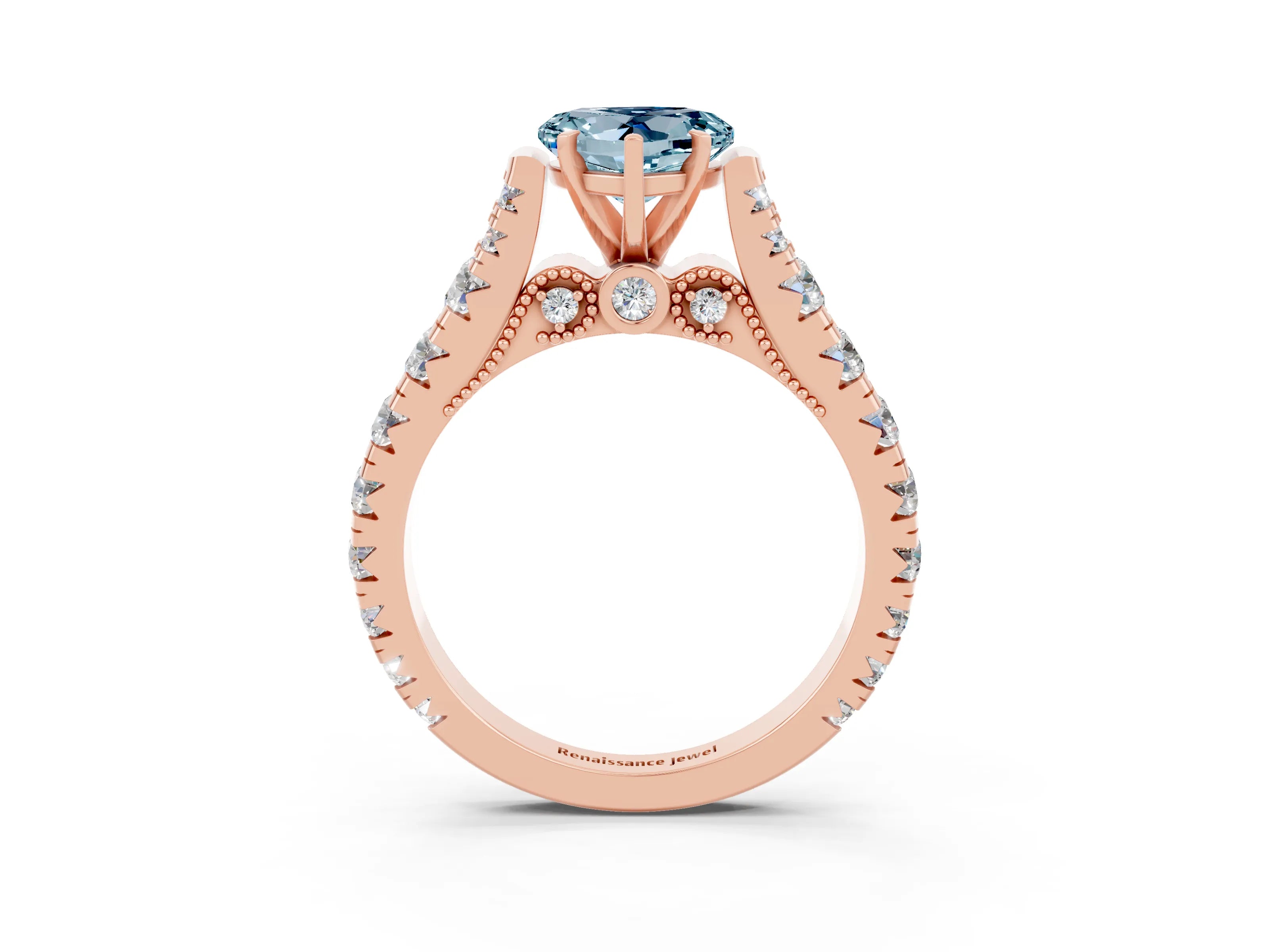 Rose gold Heart Cut Aquamarine Classic Solitaire Ring with Pavé Band and Four-Prong Setting_3