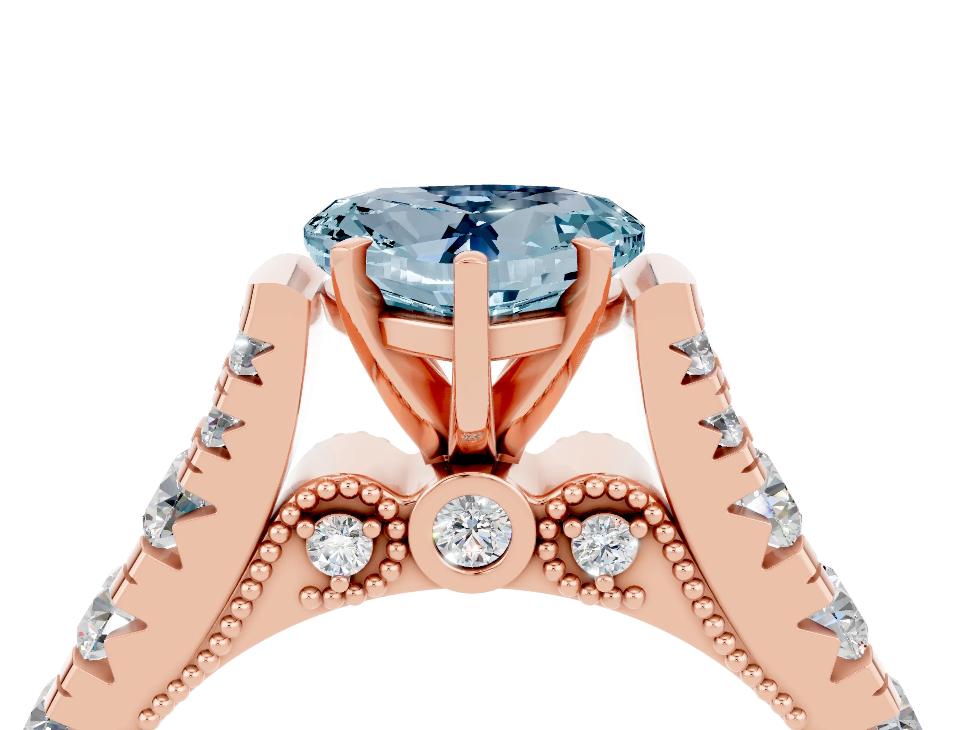 Rose gold Heart Cut Aquamarine Classic Solitaire Ring with Pavé Band and Four-Prong Setting_4