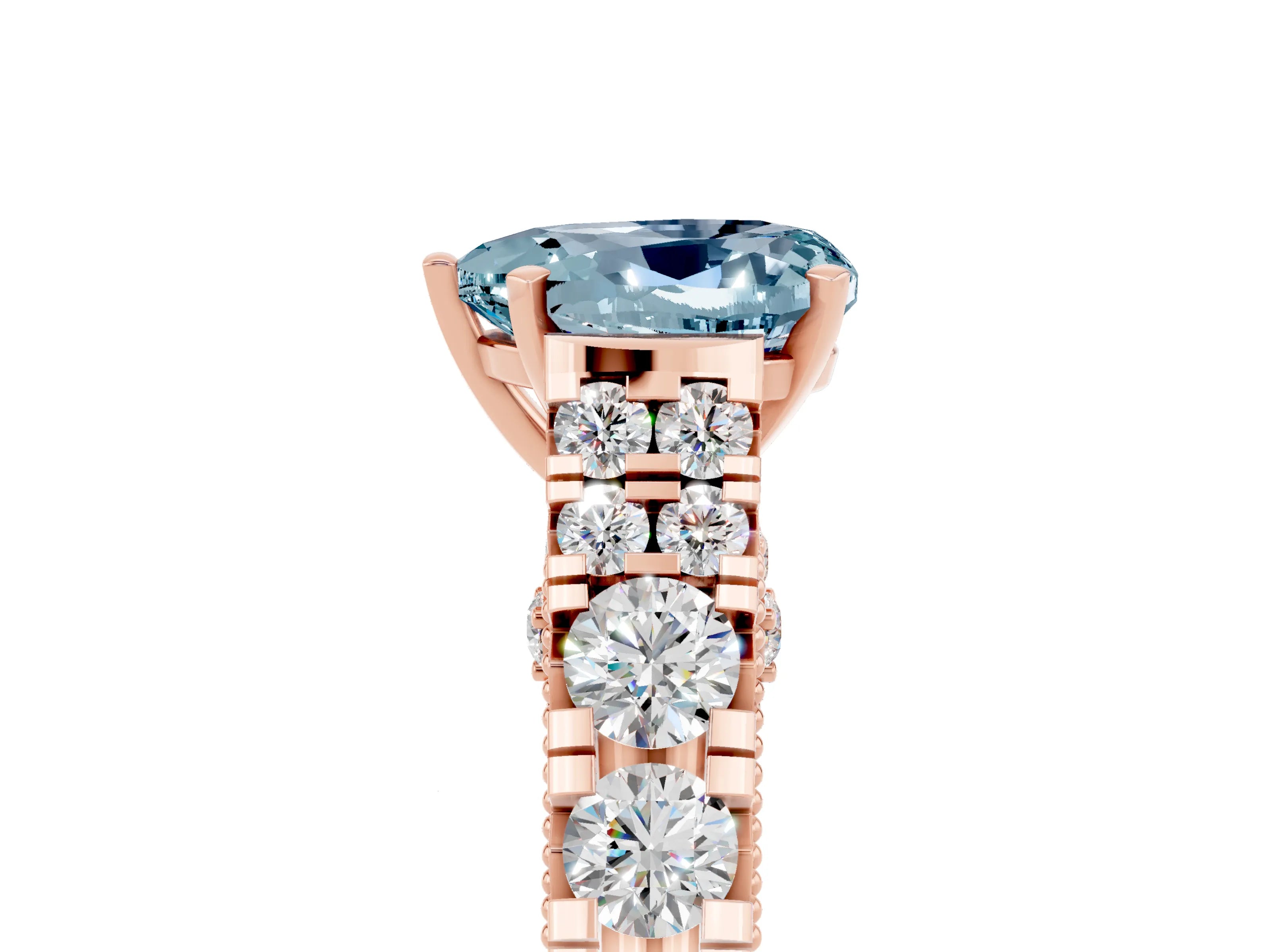 Rose gold Heart Cut Aquamarine Classic Solitaire Ring with Pavé Band and Four-Prong Setting_5