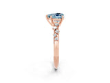 Rose gold Heart Cut Aquamarine Cluster Side Stone Solitaire Ring with Prong Setting_26