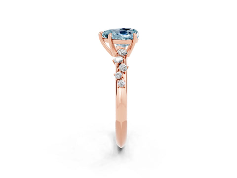 Rose gold Heart Cut Aquamarine Cluster Side Stone Solitaire Ring with Prong Setting_26