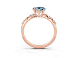 Rose gold Heart Cut Aquamarine Cluster Side Stone Solitaire Ring with Prong Setting_27