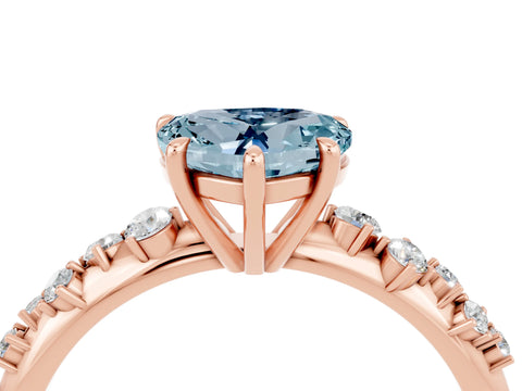 Rose gold Heart Cut Aquamarine Cluster Side Stone Solitaire Ring with Prong Setting_28