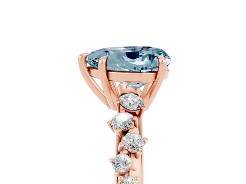 Rose gold Heart Cut Aquamarine Cluster Side Stone Solitaire Ring with Prong Setting_29