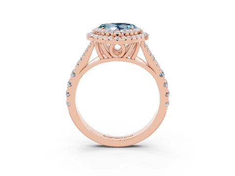 Rose gold Heart Cut Aquamarine Double Halo Ring with Split Shank and Prong Setting_15